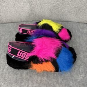 UGG WOMENS 8 FLUFF YEAH SLIDE PARTY SPOTS SLINGBACK SLIPPER SANDAL